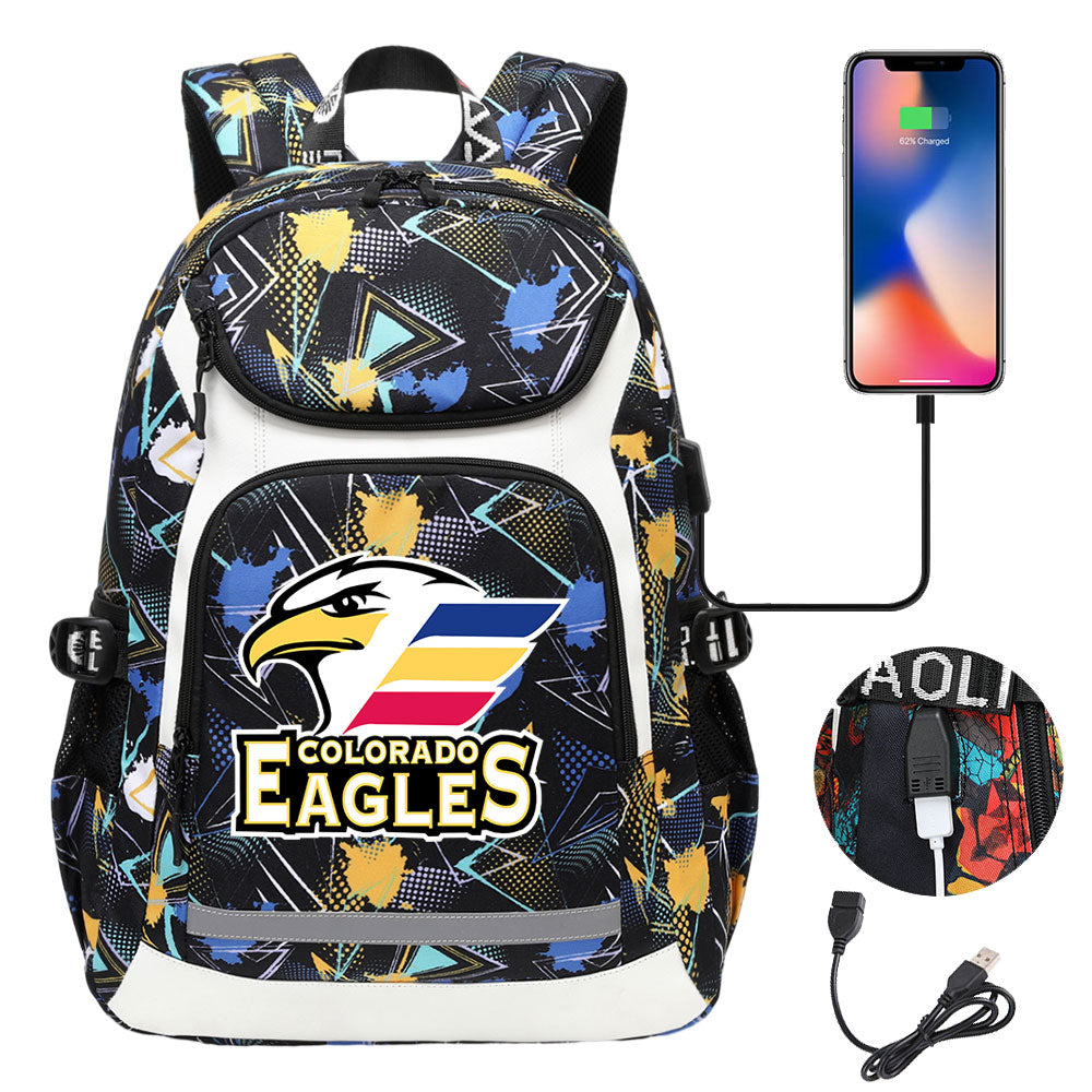 Colorado Eagles Hockey Backpack School Notebook Travel Bags With USB