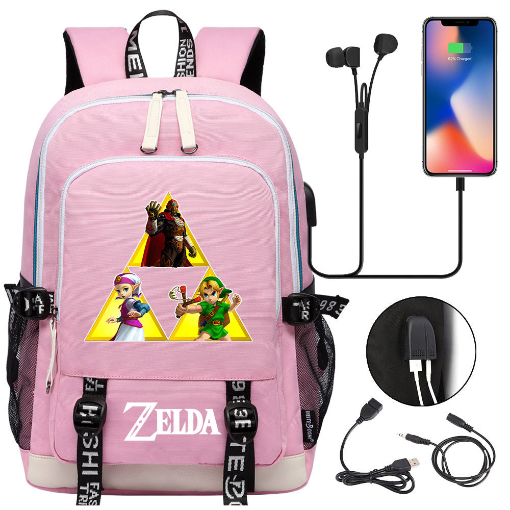 Zelda USB Charging Backpack School Note Book Laptop Travel Bags
