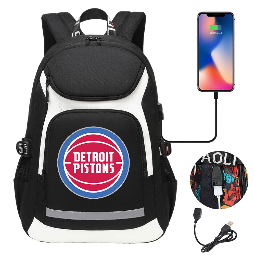 Detroit Pistons Backpack School Notebook Travel Bags With USB