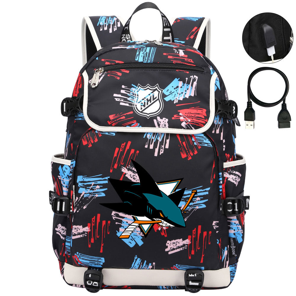 San Jose Sharks Hockey League Backpack School Notebook Travel Bag