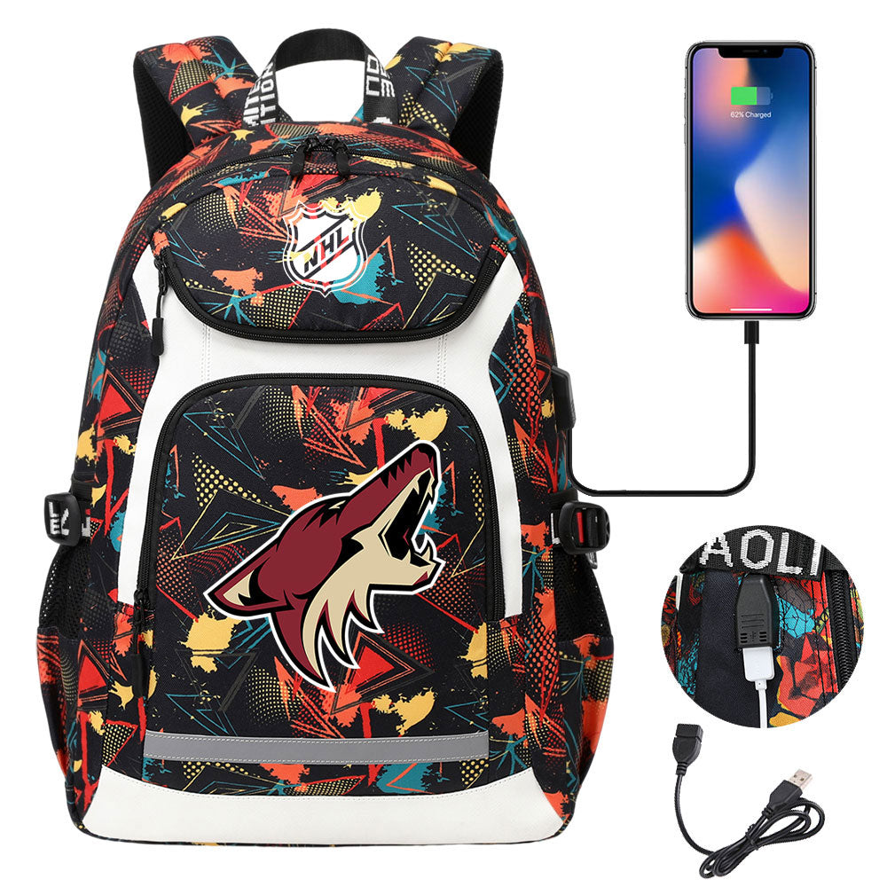Arizona Coyotes Hockey League Backpack School Notebook Travel Bags With USB
