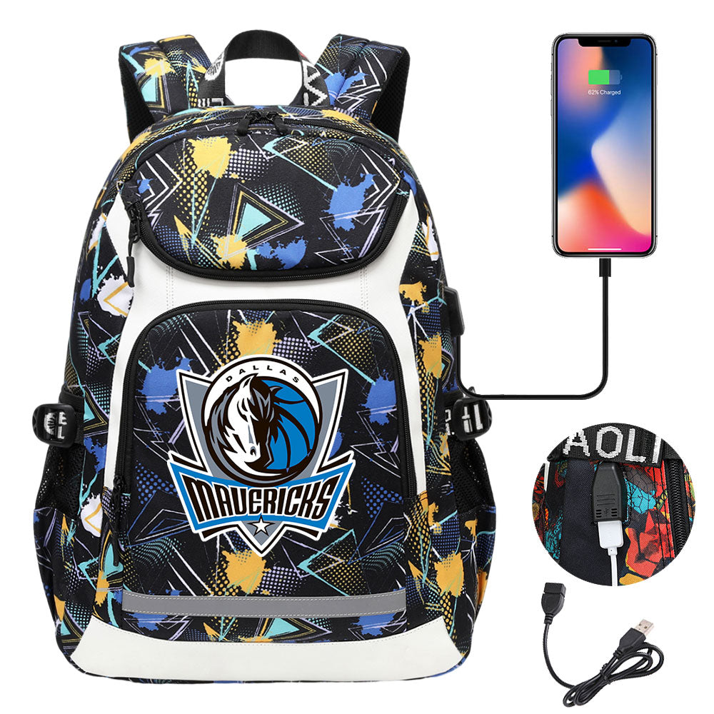 Dallas Mavericks Backpack School Notebook Travel Bags With USB