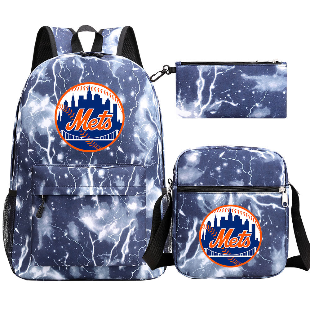New York Mets Baseball School Backpack Shoulder Bag Pencil Bags 3pcs Set