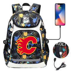 Calgary Flames Hockey League Backpack School Notebook Travel Bags With USB
