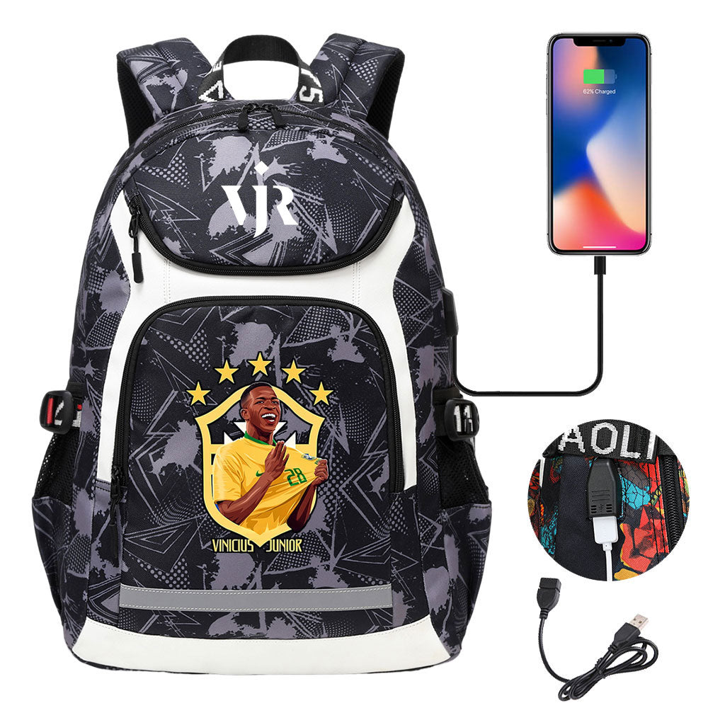 Vinicius Junior FC Backpack School Notebook Travel Bags With USB