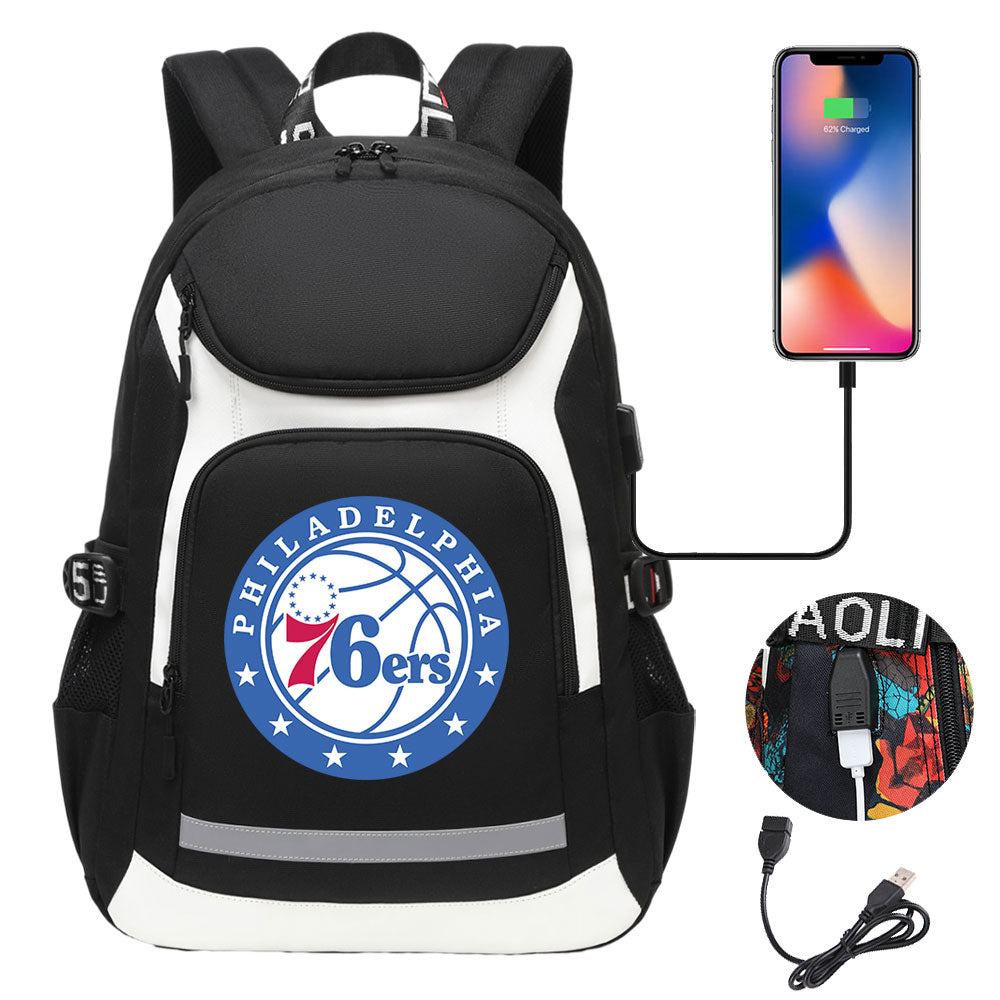 Philadelphia 76ers Backpack School Notebook Travel Bags With USB