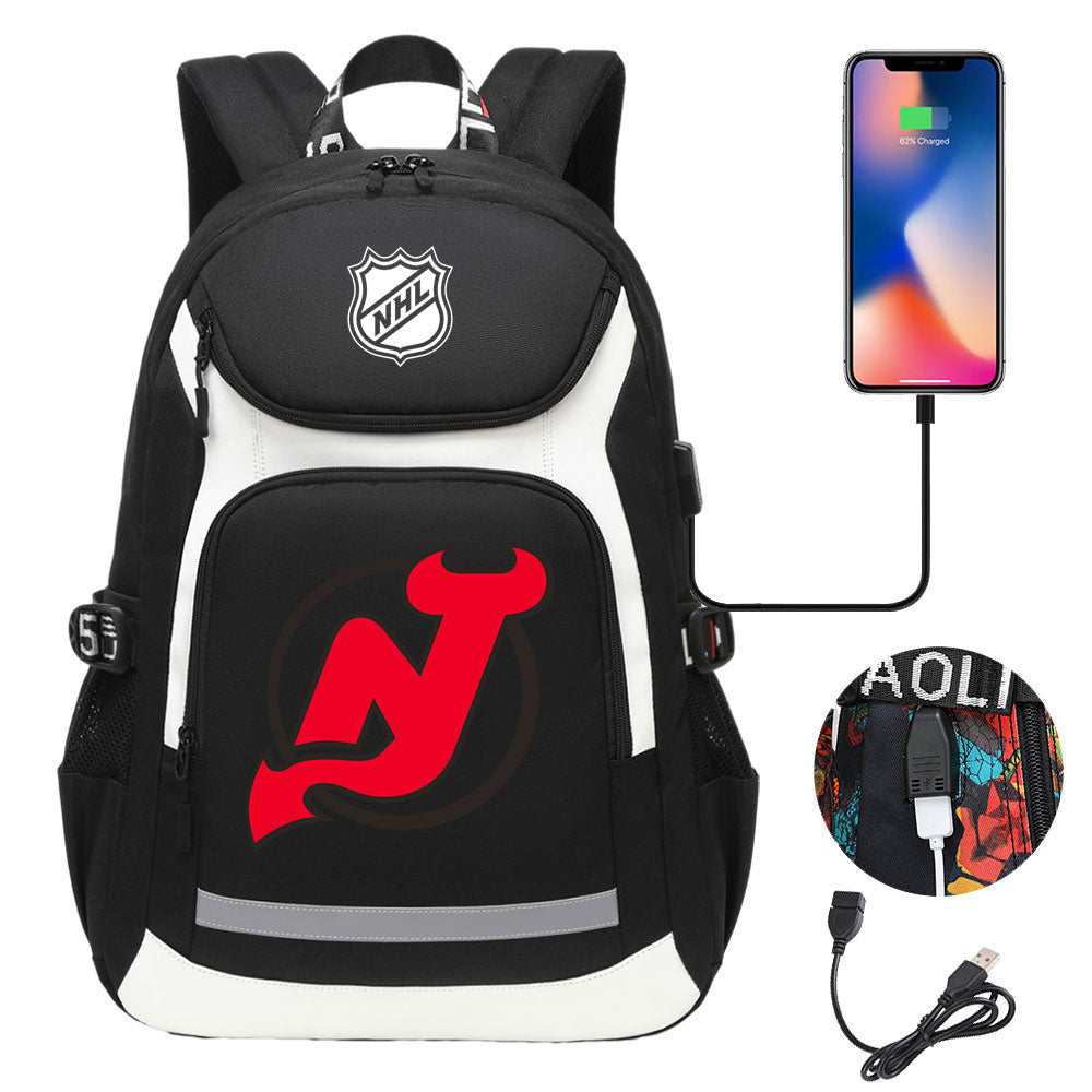 New Jersey Devils Hockey League Backpack School Notebook Travel Bags With USB