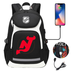 New Jersey Devils Hockey League Backpack School Notebook Travel Bags With USB