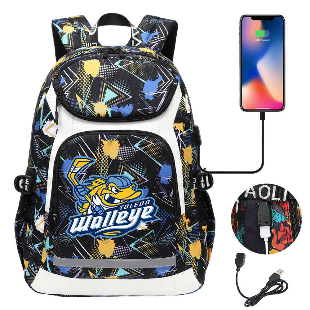 Toledo Walleye Backpack School Notebook Travel Bags With USB