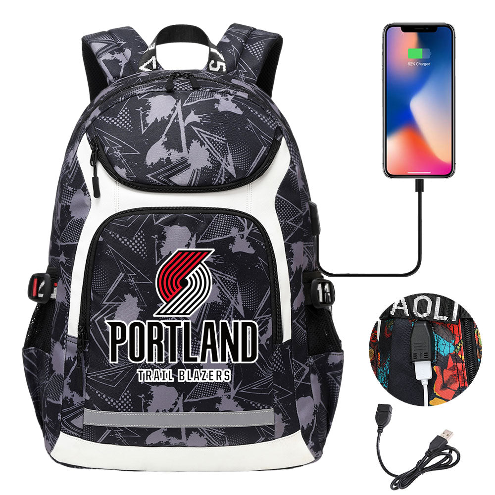 Portland Trail Blazers Backpack School Notebook Travel Bags With USB