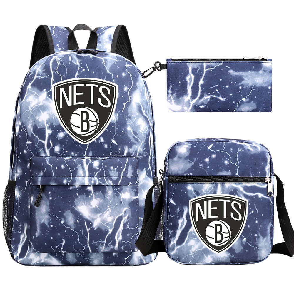 Brooklyn Nets Basketball School Backpack Shoulder Bag Pencil Bags 3pcs Set