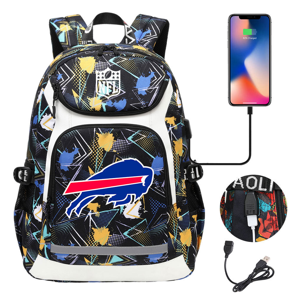 Buffalo Bills Football Rugby Backpack School Notebook Travel Bags With USB
