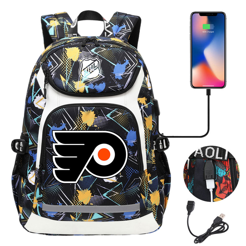 Philadelphia Flyers Hockey League Backpack School Notebook Travel Bags With USB