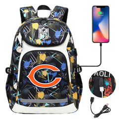 Chicago Bears Football Rugby Backpack School Notebook Travel Bags With USB