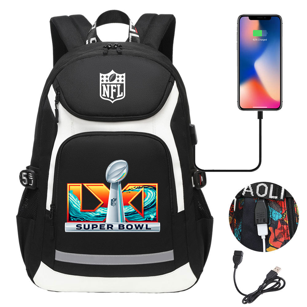 Football Team Rugby  Backpack School Notebook Travel Bags With USB