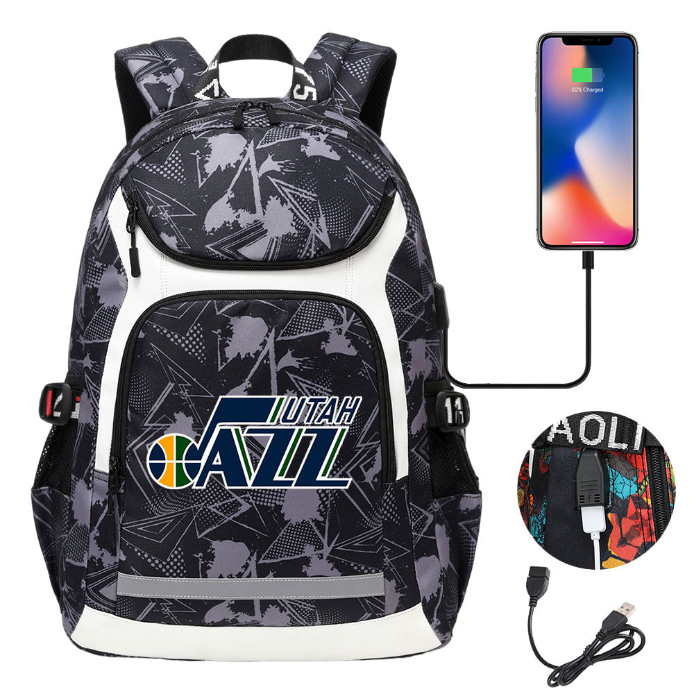 Utah Jazz Backpack School Notebook Travel Bags With USB