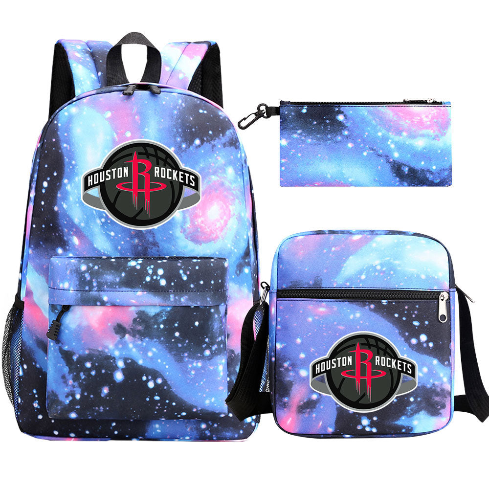 Houston Rockets Basketball School Backpack Shoulder Bag Pencil Bags 3pcs Set