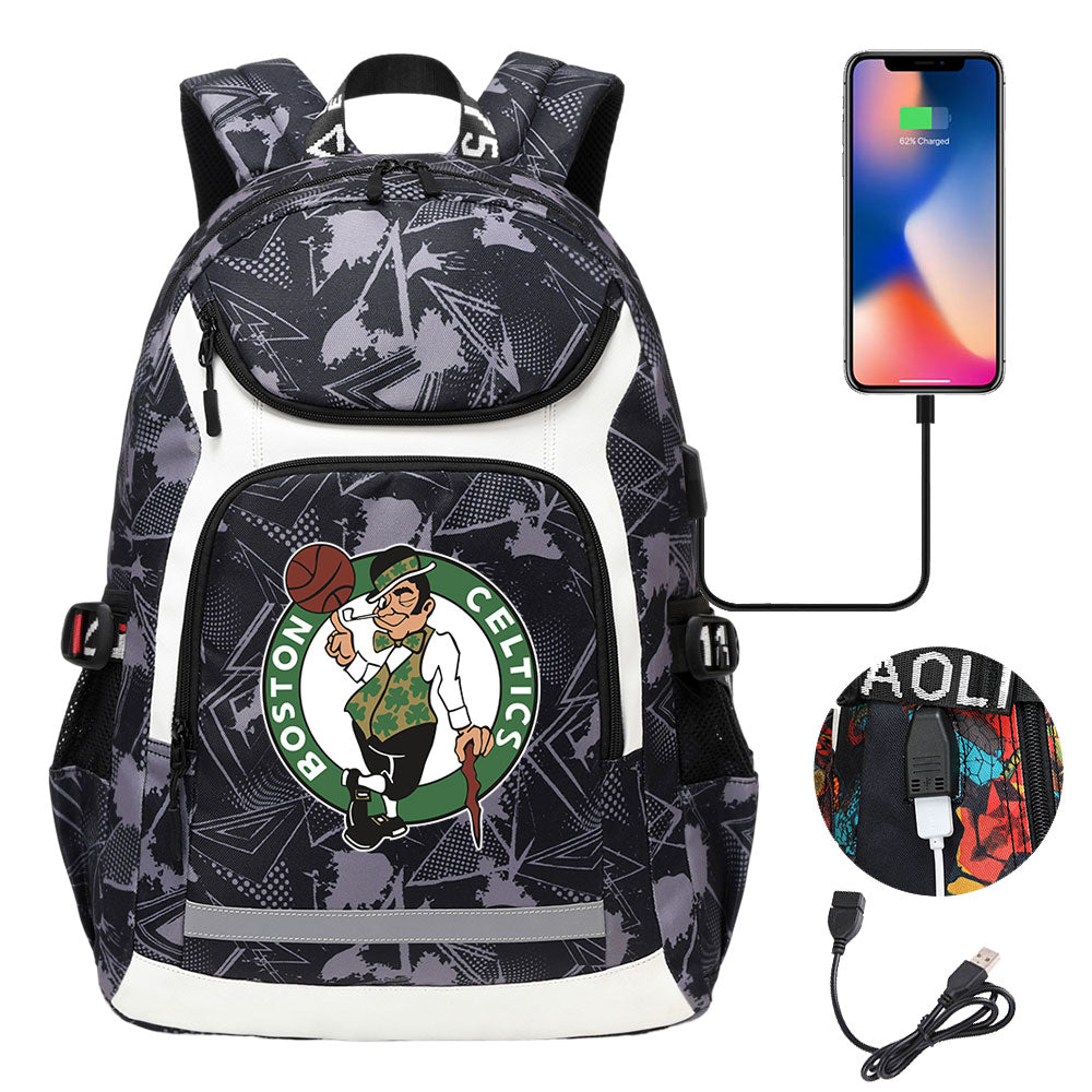 Boston Celtics Backpack School Notebook Travel Bags With USB