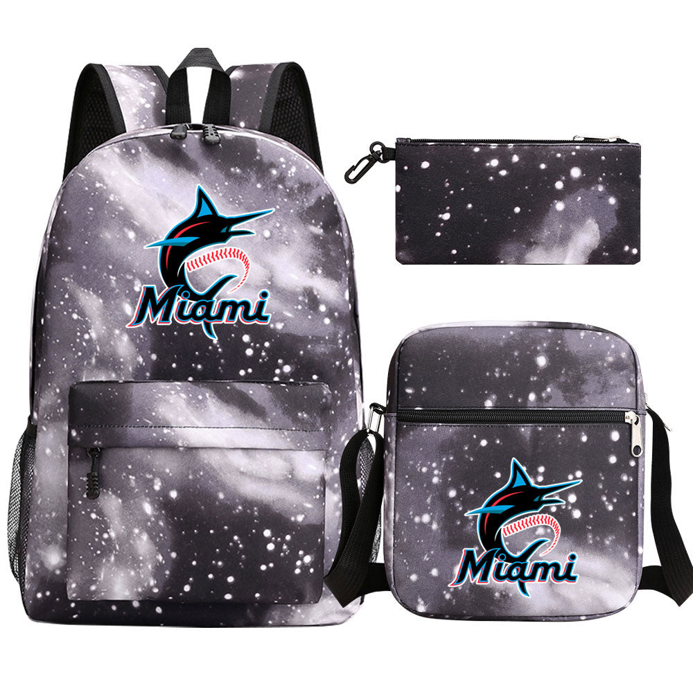 Florida Marlins Baseball School Backpack Shoulder Bag Pencil Bags 3pcs Set