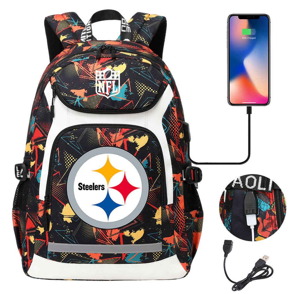 Pittsburgh Steelers Football Rugby Backpack School Notebook Travel Bags With USB