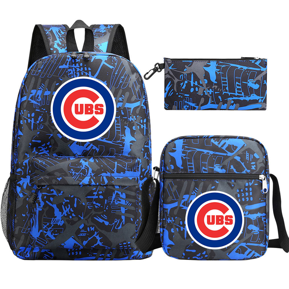 Chicago Cubs Baseball School Backpack Shoulder Bag Pencil Bags 3pcs Set