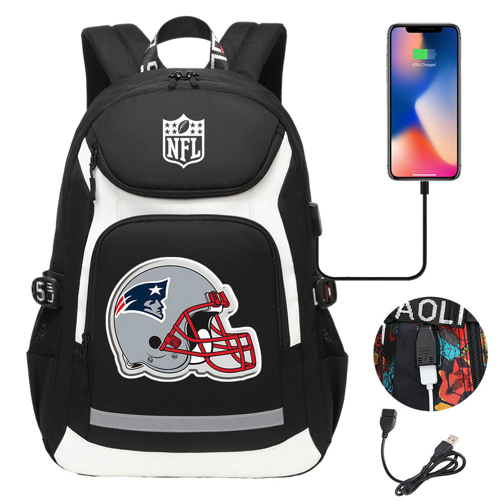 New England Patriots Football Rugby Backpack School Notebook Travel Bags With USB