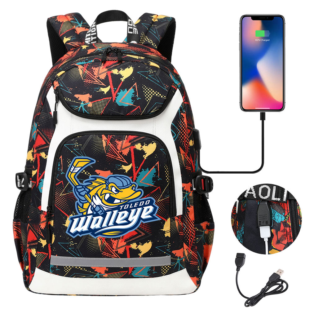 Toledo Walleye Backpack School Notebook Travel Bags With USB