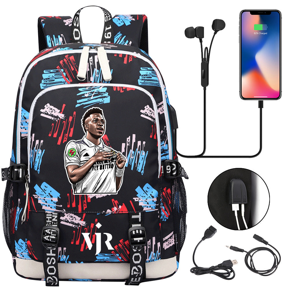 Vinicius Junior FC USB Charging Backpack School Note Book Laptop Travel Bags