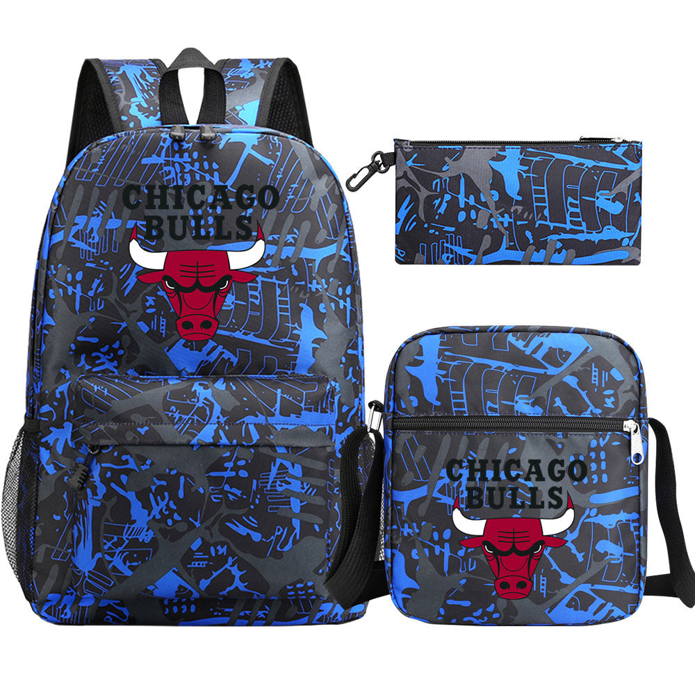 Chicago Bulls Basketball School Backpack Shoulder Bag Pencil Bags 3pcs Set