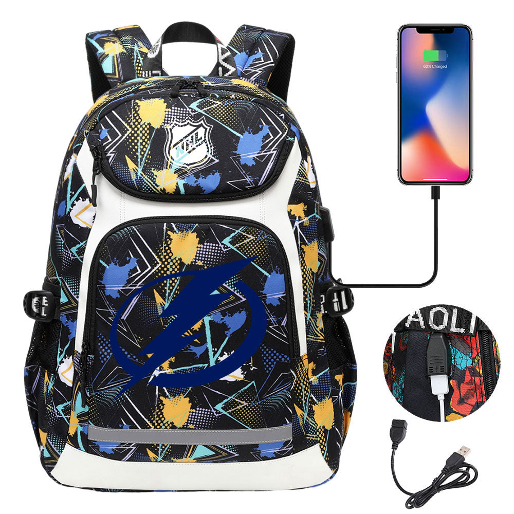 Tampa Bay Lightning Hockey League Backpack School Notebook Travel Bags With USB