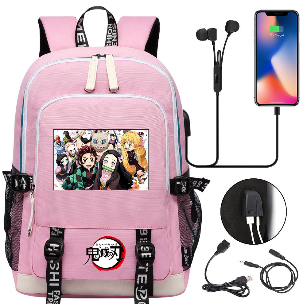 Demon Slayer Kimetsu No Yaiba USB Charging Backpack School Note Book Laptop Travel Bags