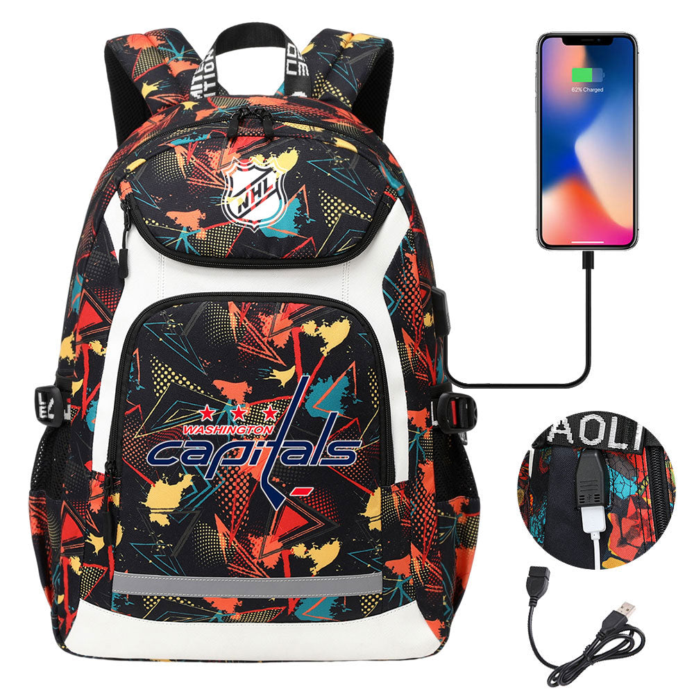 Washington Capitals Hockey League Backpack School Notebook Travel Bags With USB