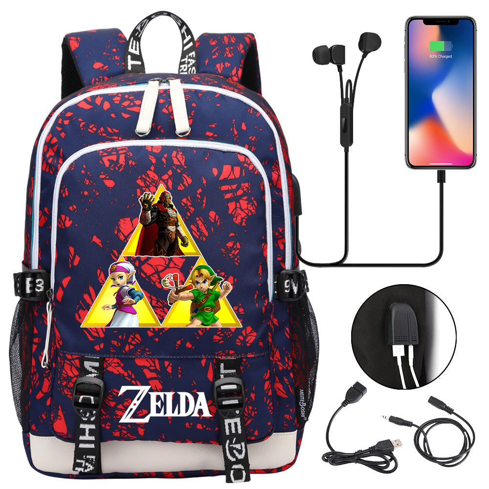 Zelda USB Charging Backpack School Note Book Laptop Travel Bags