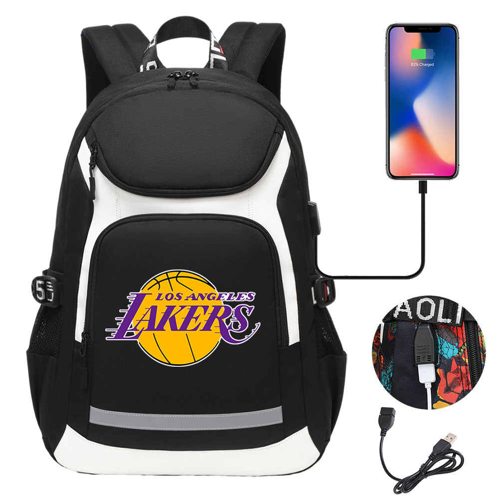 Los Angeles Lakers Backpack School Notebook Travel Bags With USB