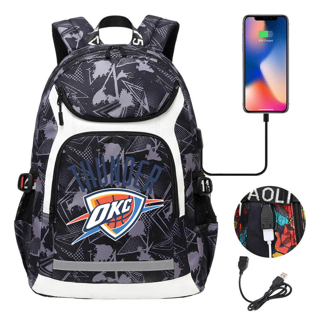 Oklahoma City Thunder Backpack School Notebook Travel Bags With USB