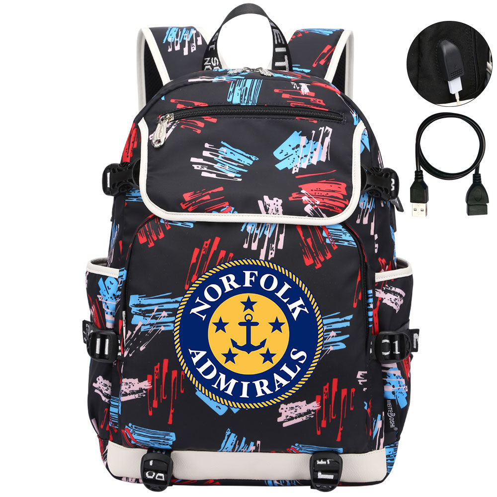 Norfolk Admirals Hockey League Backpack School Notebook Travel Bag