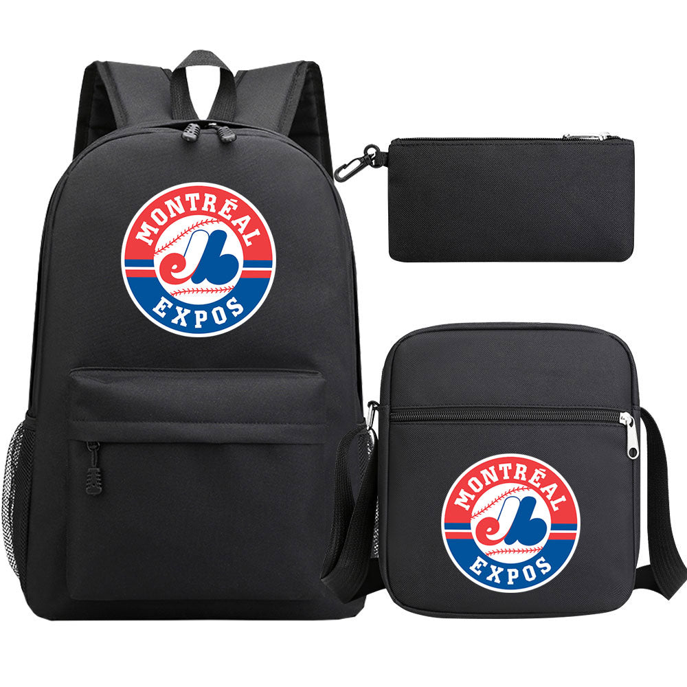 Montreal Expos Baseball School Backpack Shoulder Bag Pencil Bags 3pcs Set