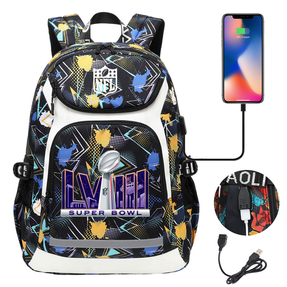 Football Team Rugby  Backpack School Notebook Travel Bags With USB