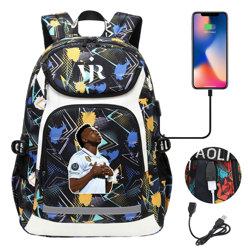 Vinicius Junior FC Backpack School Notebook Travel Bags With USB