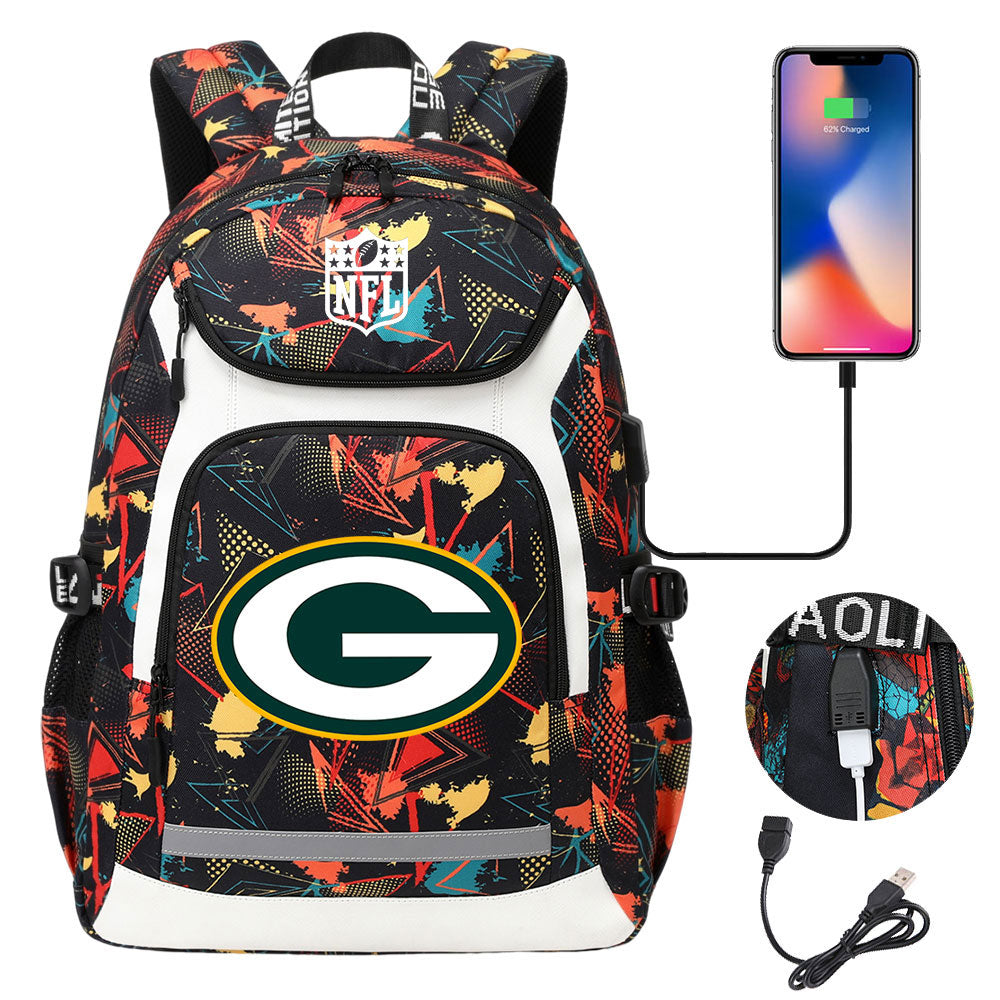 Green Bay Packers Football Rugby Backpack School Notebook Travel Bags With USB