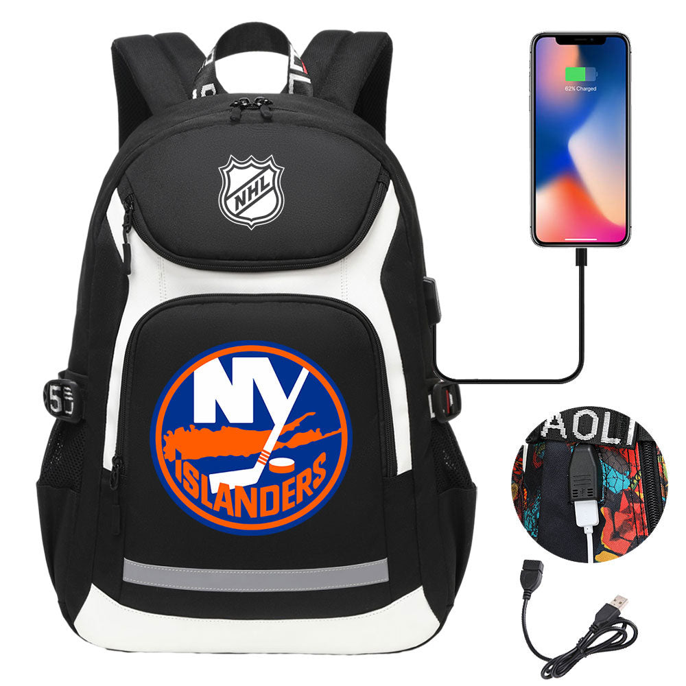 New York Islanders Hockey League Backpack School Notebook Travel Bags With USB