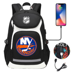 New York Islanders Hockey League Backpack School Notebook Travel Bags With USB