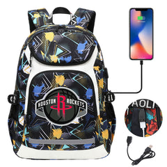 Houston Rockets Backpack School Notebook Travel Bags With USB