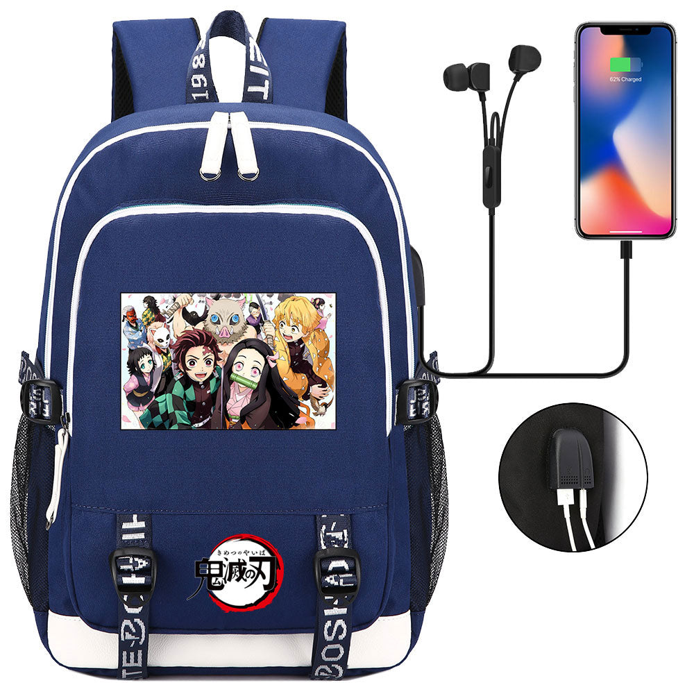 Demon Slayer Kimetsu No Yaiba USB Charging Backpack School Note Book Laptop Travel Bags