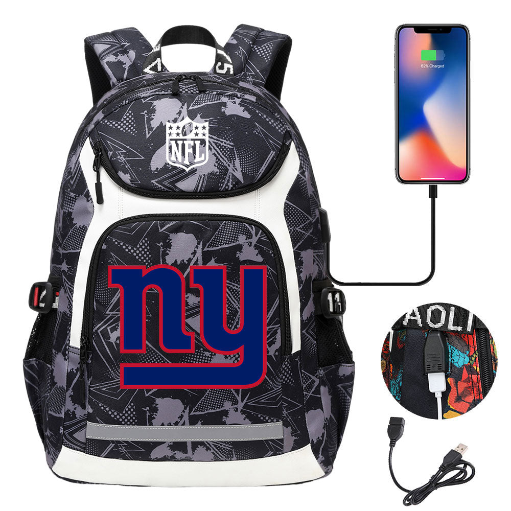 New York Giants Football Rugby Backpack School Notebook Travel Bags With USB