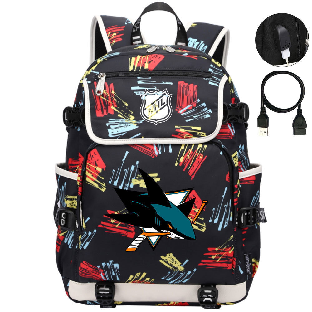 San Jose Sharks Hockey League Backpack School Notebook Travel Bag