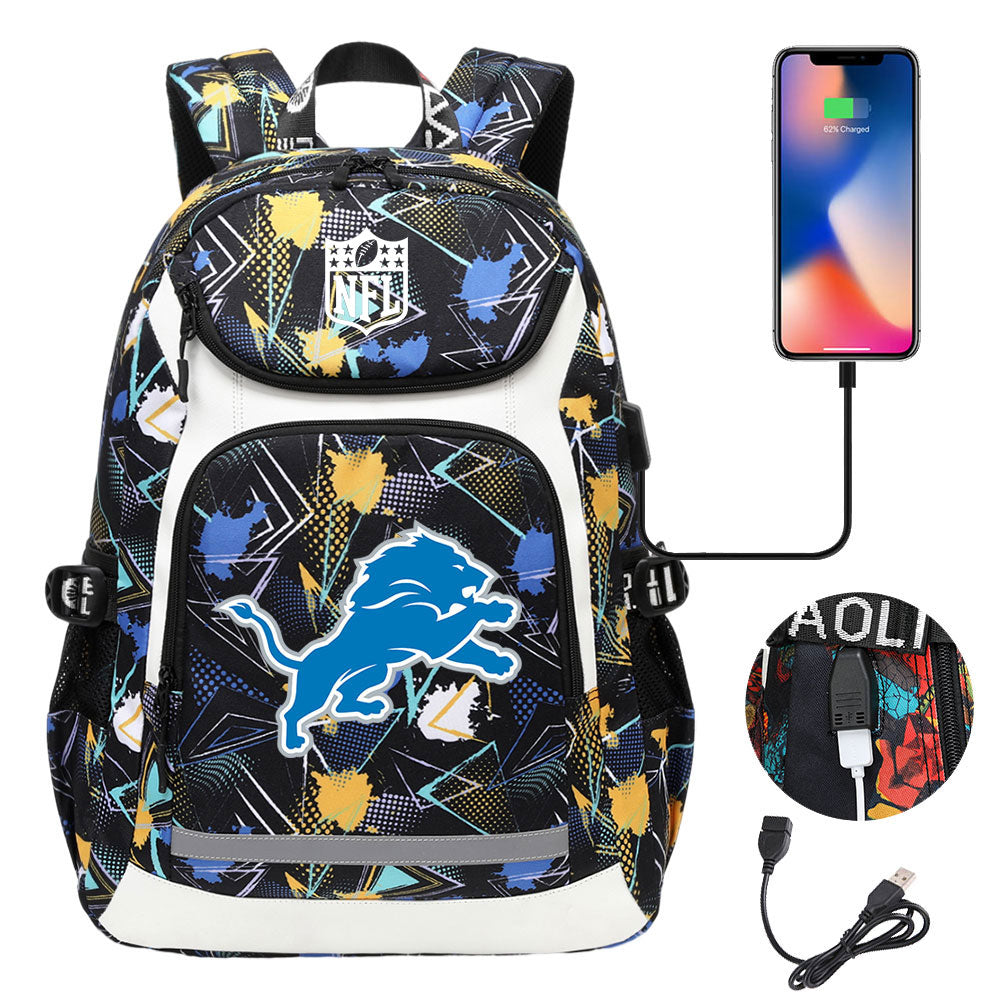 Detroit Lions Football Rugby Backpack School Notebook Travel Bags With USB