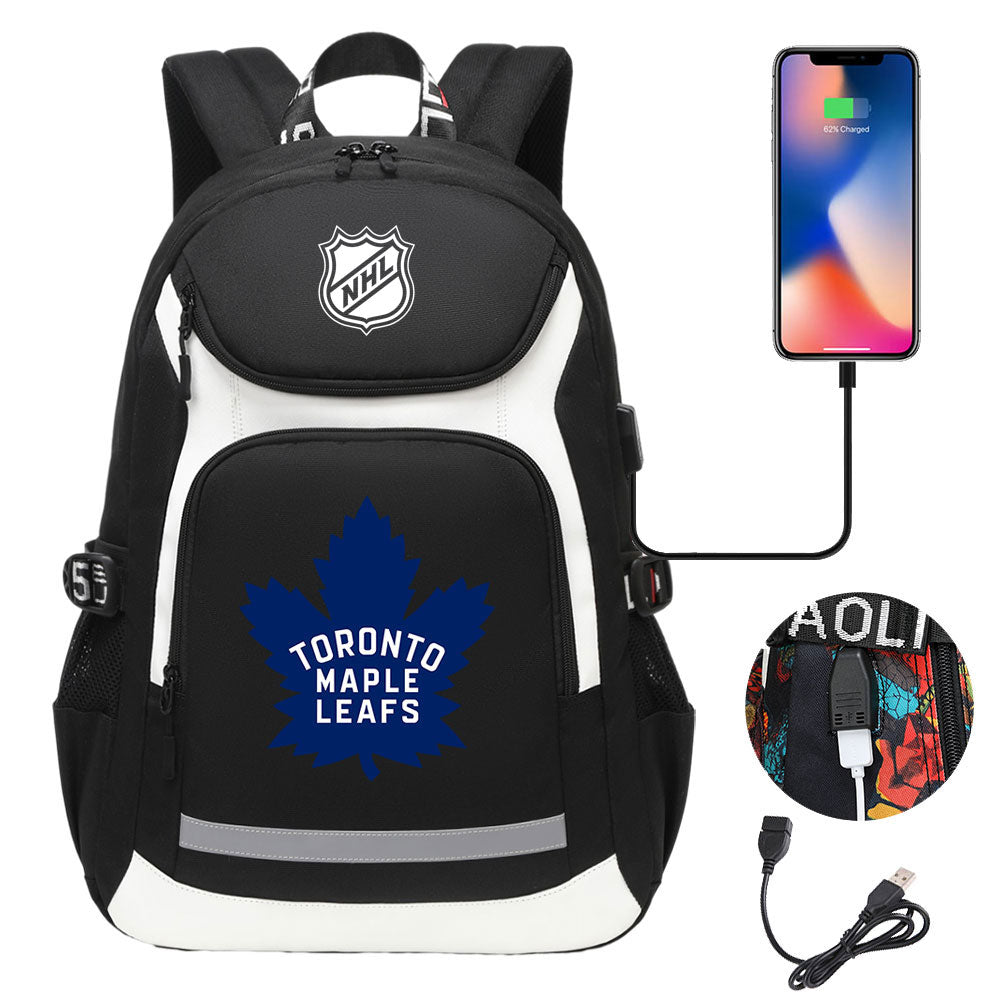 Toronto Maple Leafs Hockey League Backpack School Notebook Travel Bags With USB