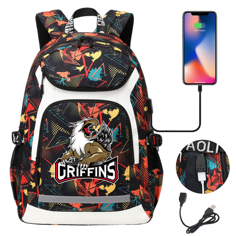 Grand Rapids Griffins Hockey Backpack School Notebook Travel Bags With USB
