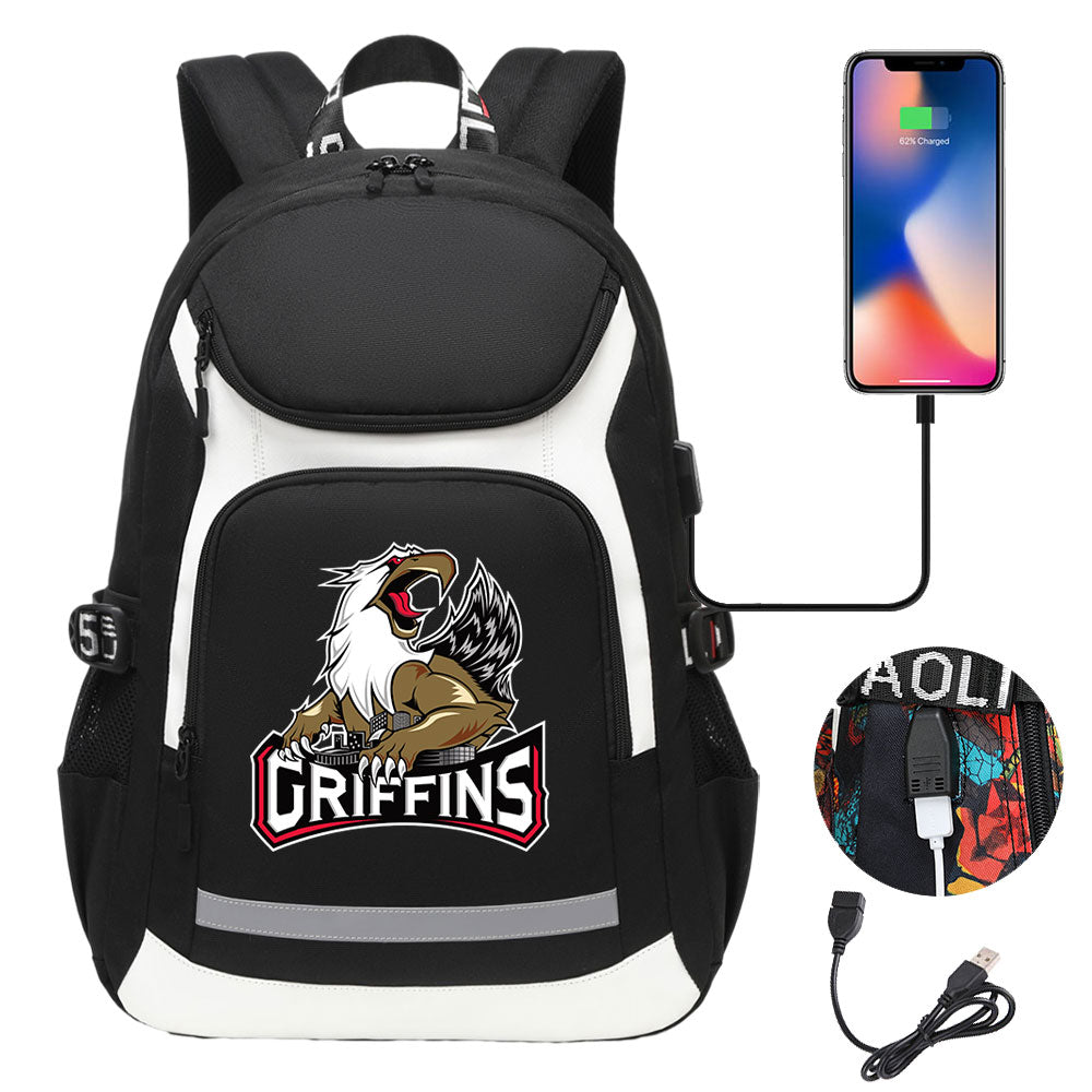 Grand Rapids Griffins Hockey Backpack School Notebook Travel Bags With USB